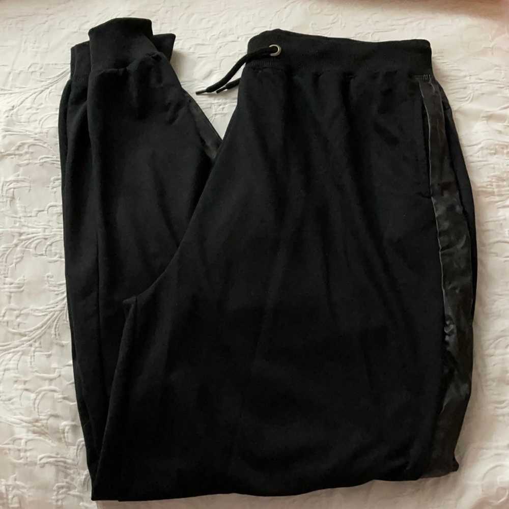 NWT Black Slim Fit Cuffed Joggers with Zipper Pocket and Faux Leather Accent